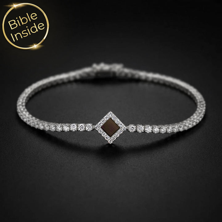 צמיד ננו תנ"ך זהב לבן לאישה – טניס עדין עם שבב כל התנ"ך