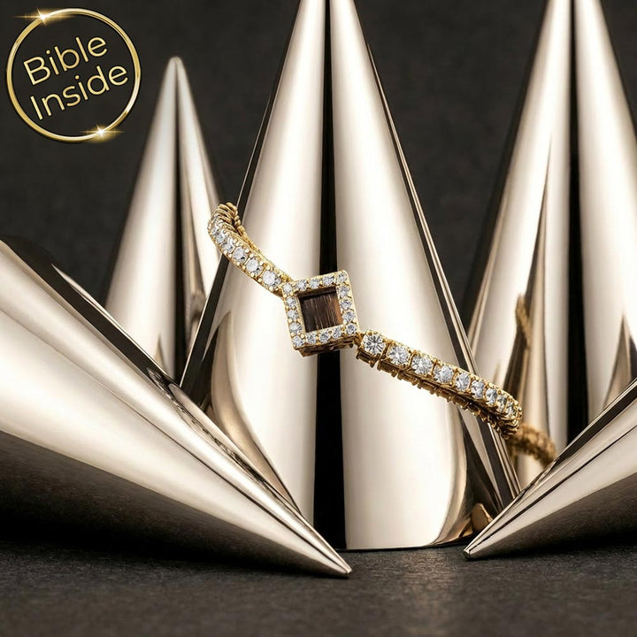 צמיד טניס לאישה משובץ יהלומים בזהב 14 קראט ושבב ננו תנ"ך