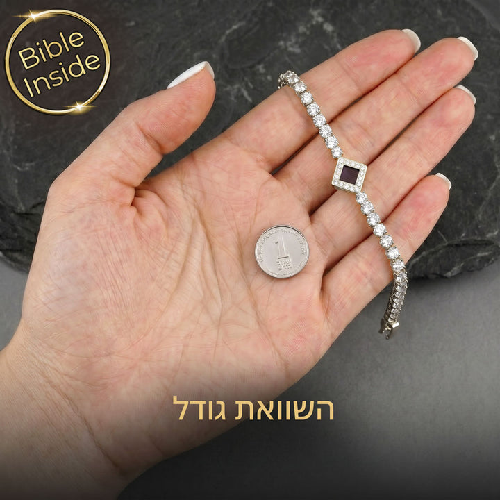 צמיד טניס 5 קראט יהלומים עם התנך - השוואת גודל