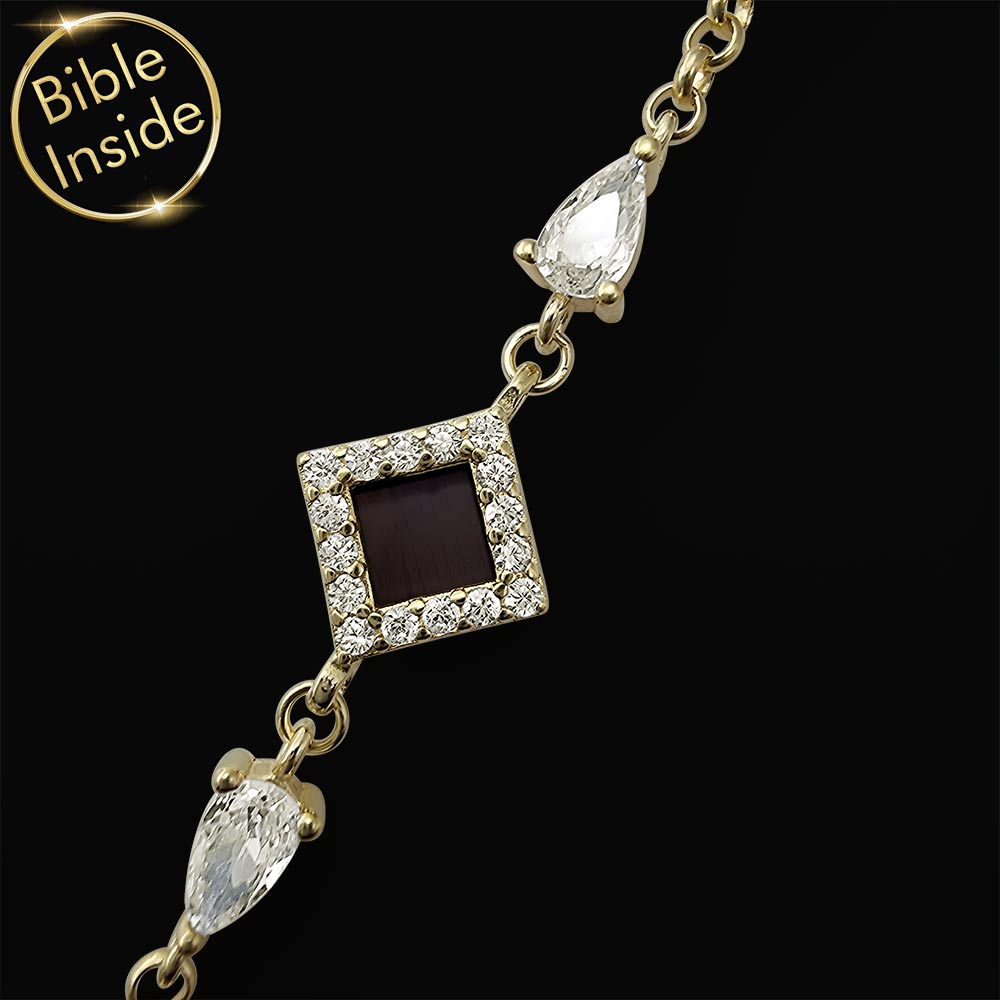 צמיד מעוין זהב 14 קראט משובץ זירקונים כתכשיט לבת מצווה עם כל התנ"ך