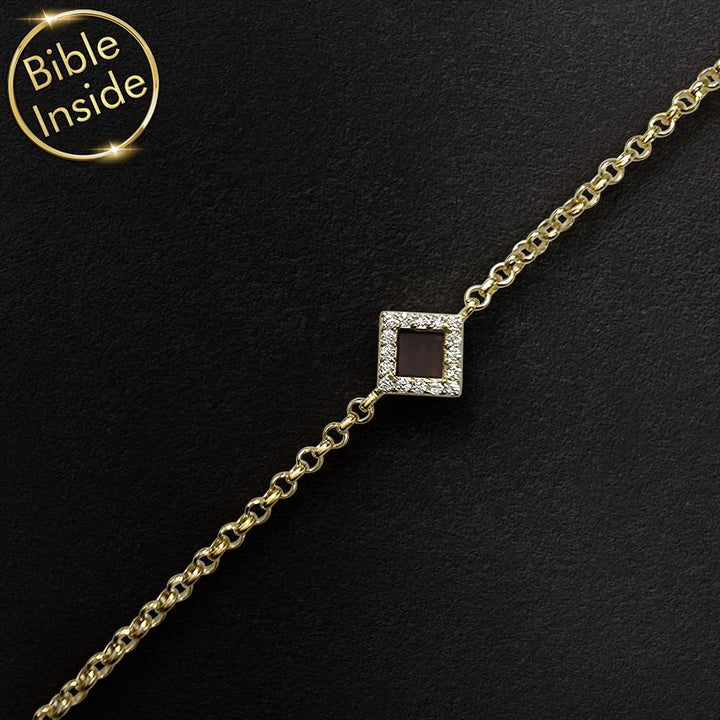 צמיד תנך לאישה זהב עם ריבוע משובץ יהלומים