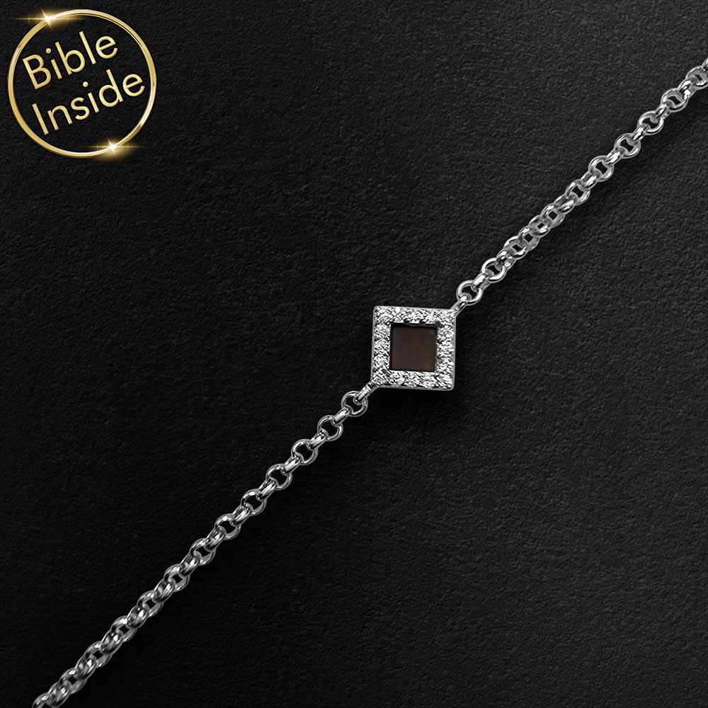 צמיד תנך כסף לאישה עם ריבוע משובץ יהלומים