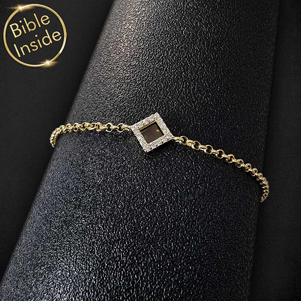 צמיד תנך לנשים עם ריבוע משובץ יהלומים