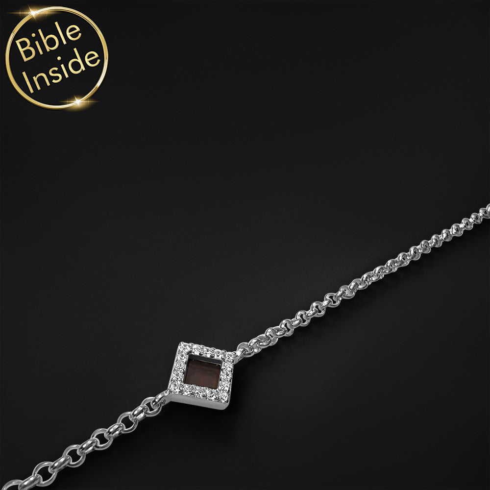 צמיד תנך זהב לבן לנשים עם ריבוע משובץ יהלומים