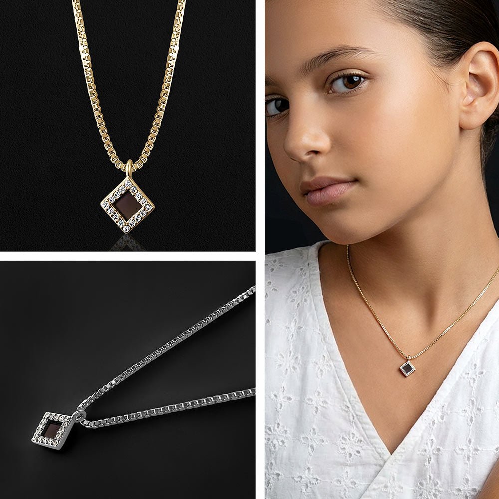 שרשרת לבת מצווה – תליון שלמא מעוין משובץ עם ננו תנ"ך