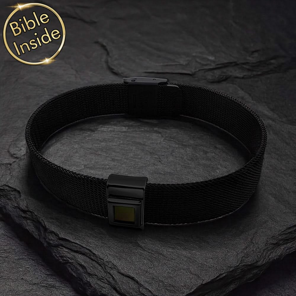 צמיד תנך סטיינלס סטיל לגבר | 24 סיפרי התנ"ך בחריטה | מיי ננו תכשיטים