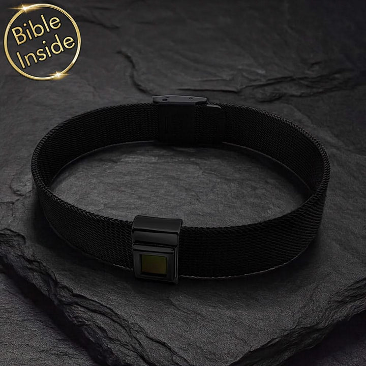 צמיד תנך סטיינלס סטיל לגבר | 24 סיפרי התנ"ך בחריטה | מיי ננו תכשיטים