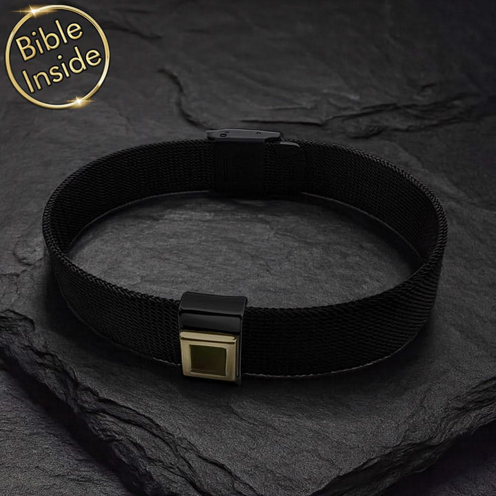 צמיד תנך שחור לגבר סטיינלס סטיל | 24 סיפרי התנ"ך בחריטה | מיי ננו תכשיטים