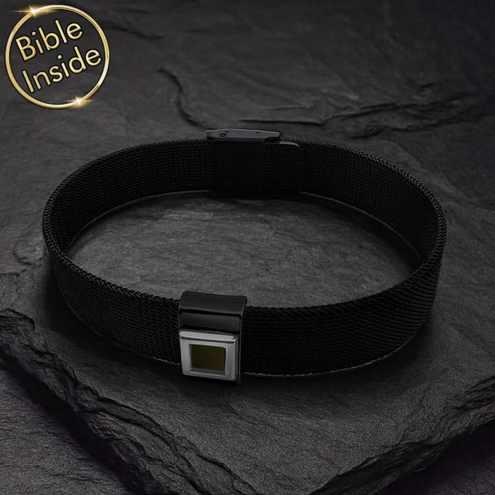 צמיד שחור עם תנך לגבר | 24 סיפרי התנ"ך בחריטה | מיי ננו תכשיטים