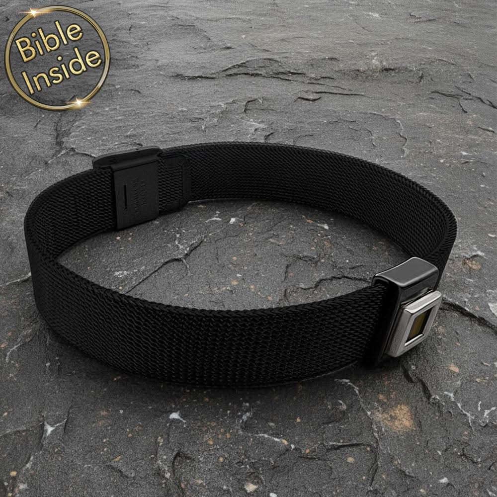 צמיד תנך פלדת אל-חלד לגבר | 24 סיפרי התנ"ך בחריטה | ננו תכשיטים