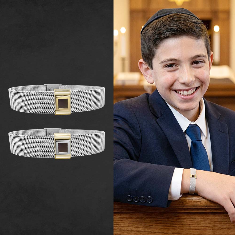 מתנה מיוחדת לבר מצווה – צמיד רשת עם ננו תנ"ך ולוחית בזהב