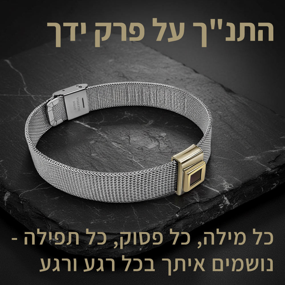 צמיד כסוף שזור עם אלמנט זהב 14 קראט ושבב ננו תנ