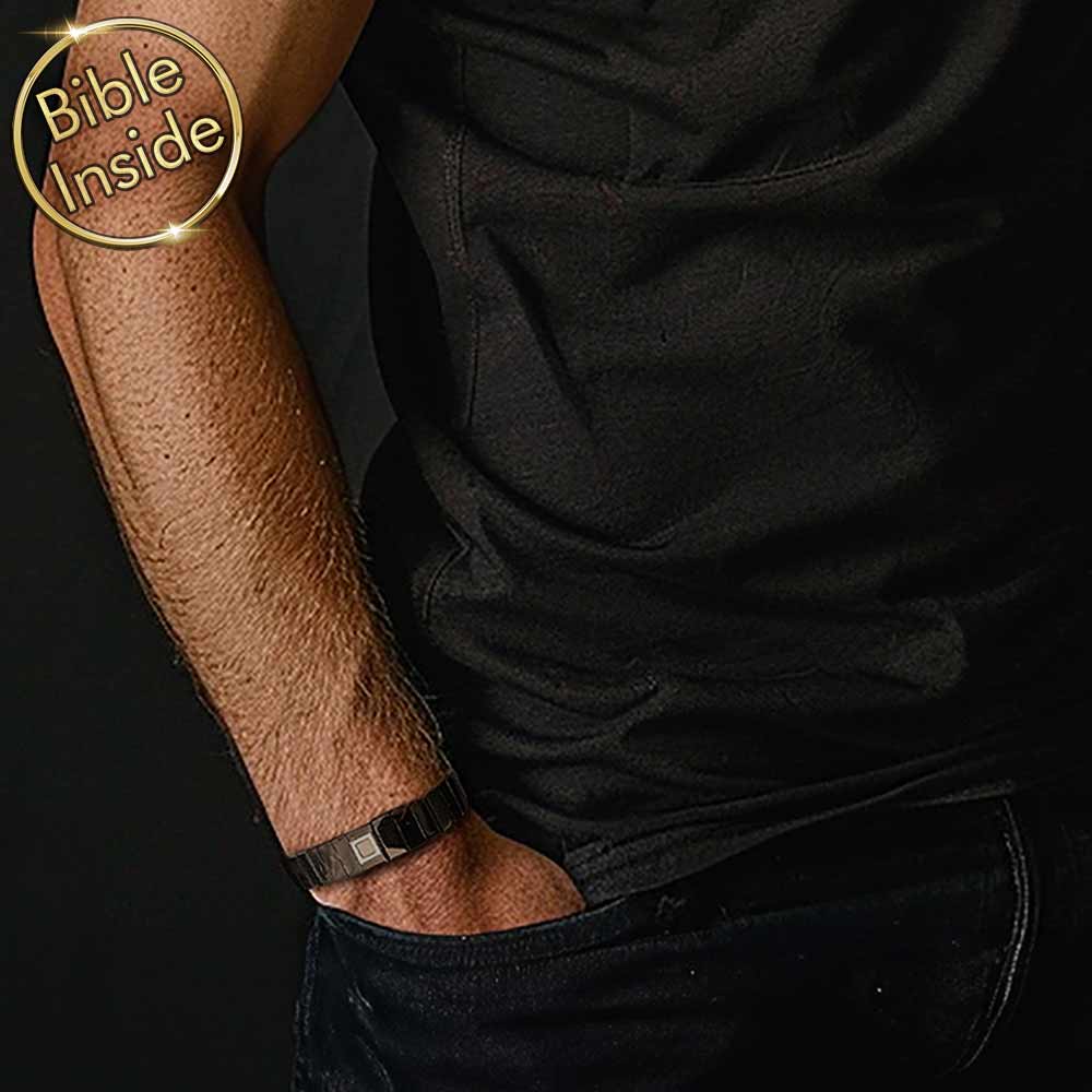 צמידים לגבר שחור עם כל התנ"ך משובץ | ננו תכשיטים