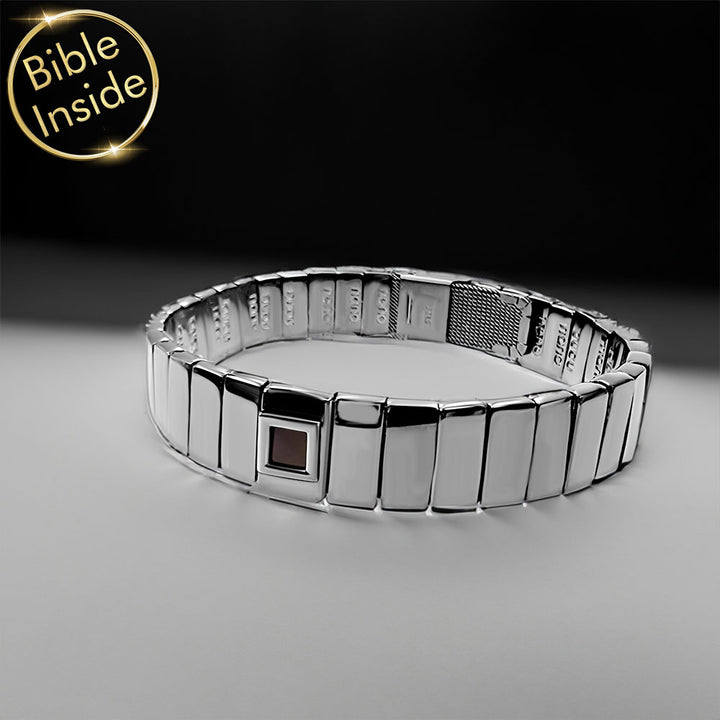 תכשיט זהב לבן עם תנך - צמיד עם מלבנים בכל ההיקף