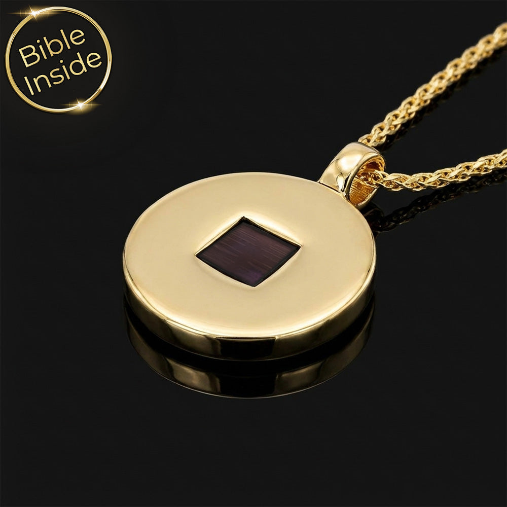 תכשיט ננו בייבל עגול על שרשרת זהב, מתנה רוחנית מודרנית