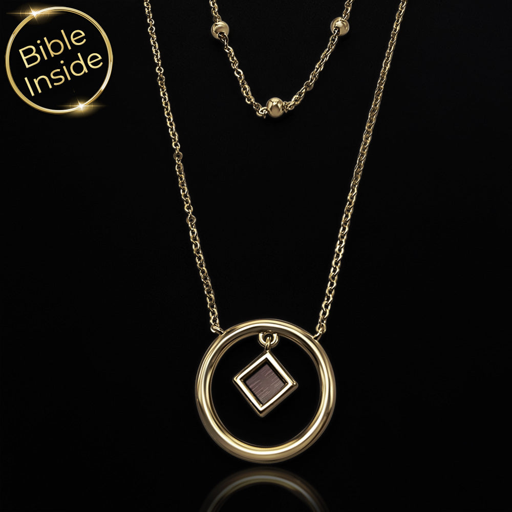 שרשרת תנך לנשים על רקע שחור – עיגול זהב עם ננו תנך