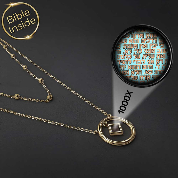 שרשרת תנך בעיצוב כפול – טבעת עגולה ותליון ריבוע עדין