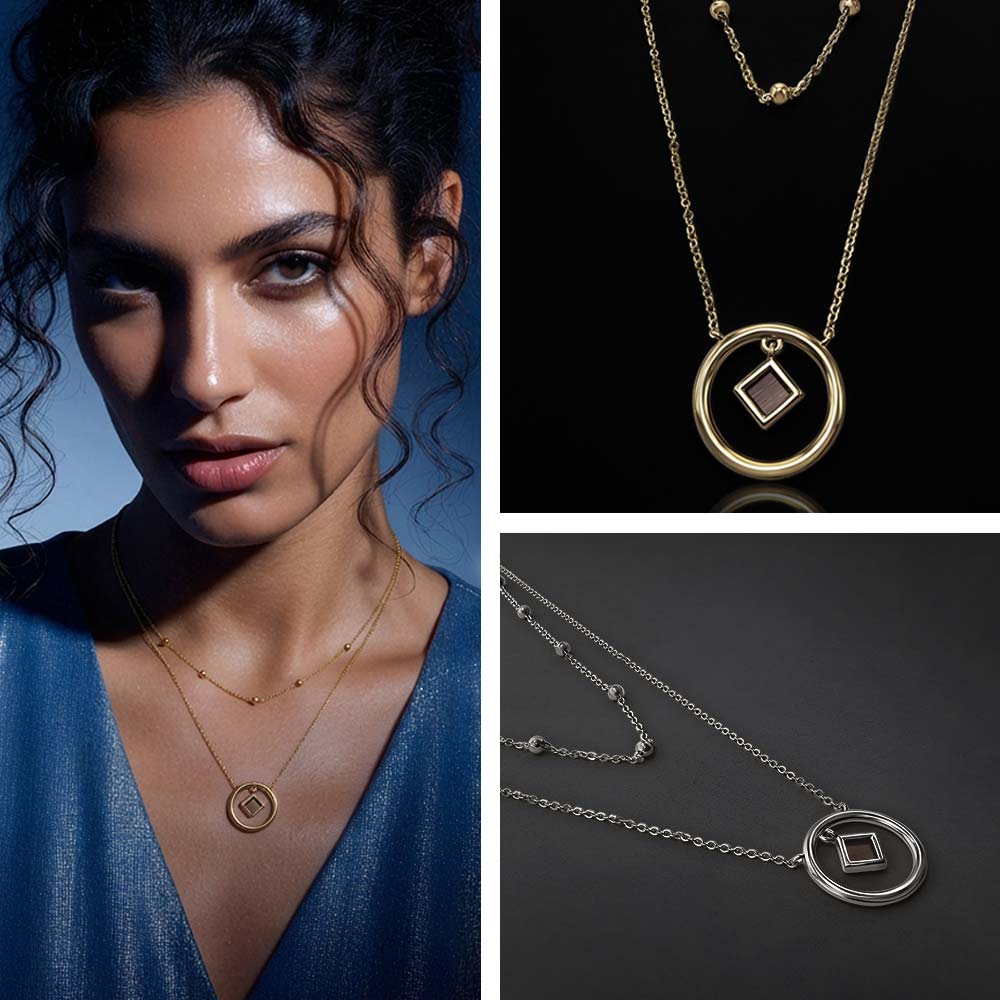 משלוח לפסח – שרשרת כפולה עם תליון עיגול וננו תנ"ך בכסף מצופה זהב