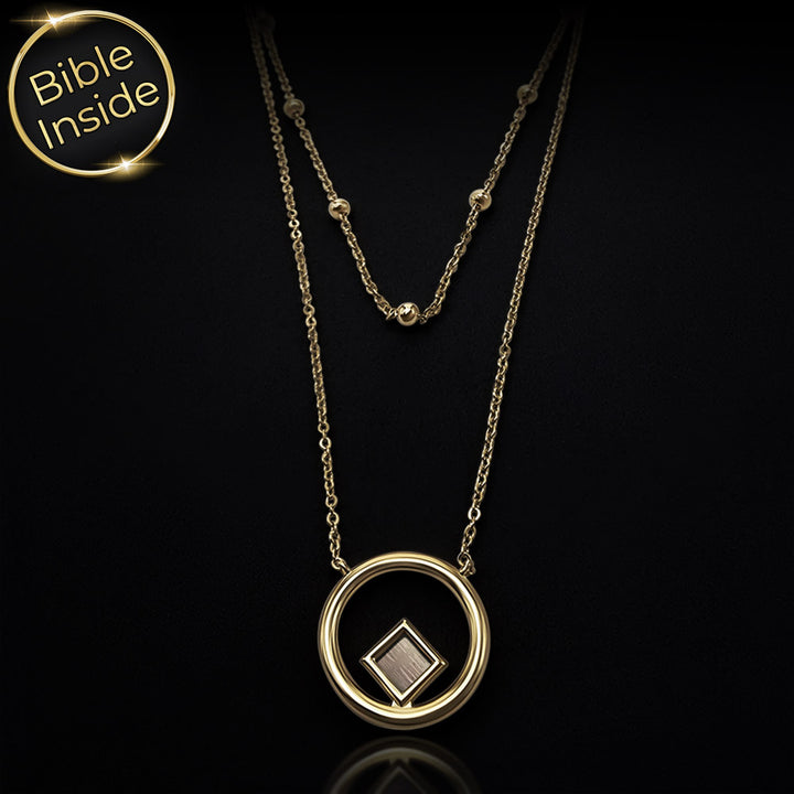 שרשרת Sunrise עם תנך בפנים – תליון עגול עדין על רקע שחור