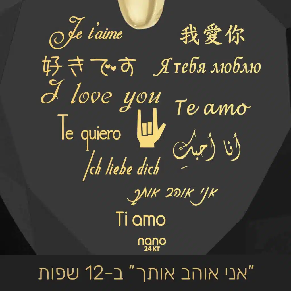 מתנות מקוריות ליום האהבה לאישה - תליון לב עם "אני אוהב אותך" ב-12 שפות - ננו תכשיטים